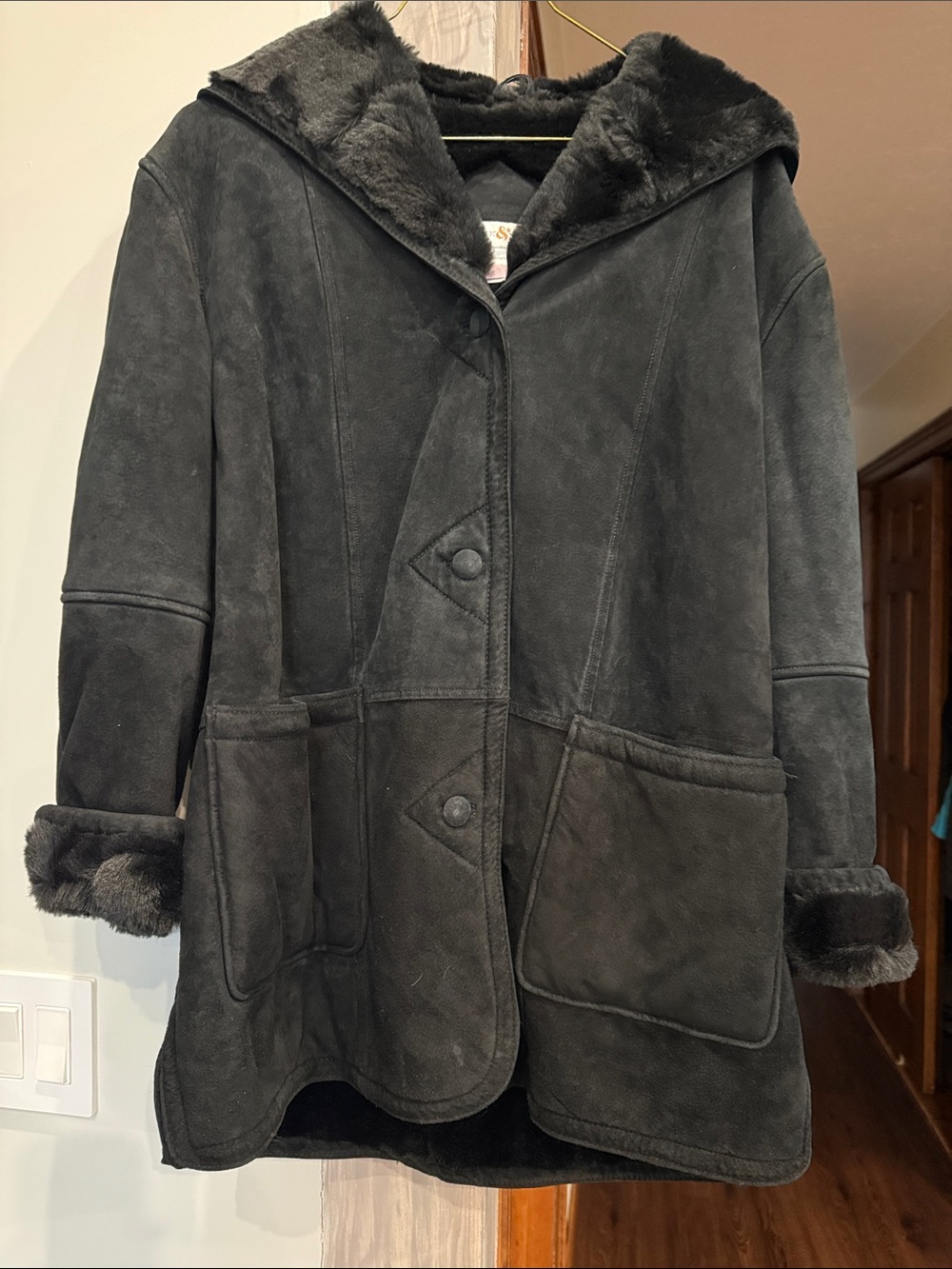 Preswick & Moore Black Faux-Suede Hooded Teddy Jacket